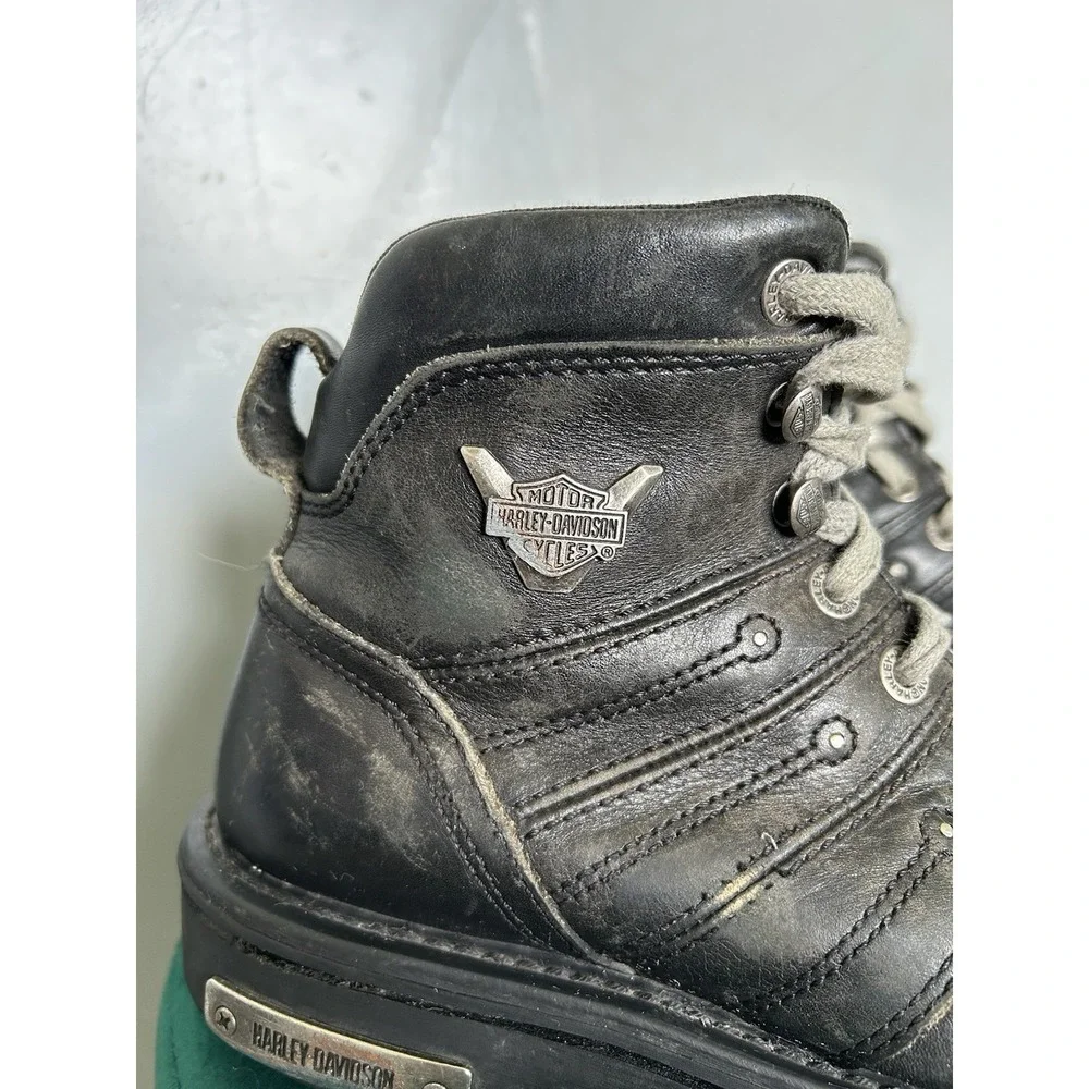 Vintage Harley-Davidson Men's Black Leather Steel Toe Motorcycle Boots Size 9